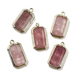 Клубничный Кварц Натуральные кварцевые подвески из клубники, с золотой латуни нахождения, прямоугольник амулеты, граненые, 20.5x11x3.5 мм, отверстие : 1.2 мм