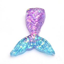 Темно-Голубой Кабошоны из смолы, с блеском порошок, русалка хвост, глубокое синее небо, 33x30x7.5~9.5 мм