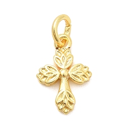 Настоящее золото 18K Латунь прелести, крестик, долговечный, стойки покрытие, с целью перехода в кольце, реальный 18 k позолоченный, 13x9x2.5 мм, отверстие : 3.2 мм