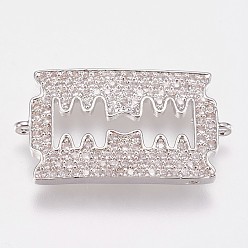 Платина Латунные микро проложить кубических ссылки циркония, прозрачные, лезвие, платина, 15x26x2 мм, отверстие : 1 мм