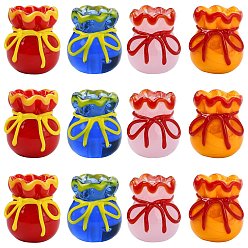 Gemischte Farbe 12pcs 4 Farben imitierte Jadeglasperlen, Fukubukuro, Gemischte Farbe, 15.5x14x13.5 mm, Bohrung: 1.8 mm, 3 Stk. je Farbe