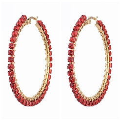 Light Siam 304 Edelstahl-Creolen, mit Messingrhinestoneschalenkette, Ringform, golden, Light Siam, 48~49x50x3 mm, Stift: 0.5x1 mm