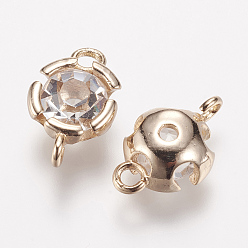Light Gold Латунные соединители со стразами, цветок, золотой свет, 13x8x4.5 мм, отверстие : 2 мм