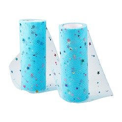 Средний Бирюзовый Сетчатые ленты с пайетками и звездами, тюль ткань, Тюль-рулонная ткань для юбки, средне бирюзовый, 6 дюйм (15.24 см), о 10 ярдах / рулоне (9.144 м / рулон).