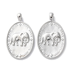 Платинированный Латунные подвески, без кадмия, без никеля и без свинца, овал с подвесками в виде слона, Реальная платина, 23.5x13.5x3 мм, отверстие : 3x2 мм
