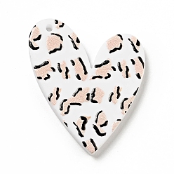 PeachPuff Printed Acrylic Pendants, Heart with Leopard Print Pattern, PeachPuff, 34x28x2mm, Hole: 1.5mm