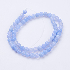 Light Sky Blue Natural Striped Agate/Banded Agate Bead Strands, Dyed & Heated, Round, Light Sky Blue, 4mm, Hole: 0.5mm, about 93pcs/strand, 14.7 inch(375mm)