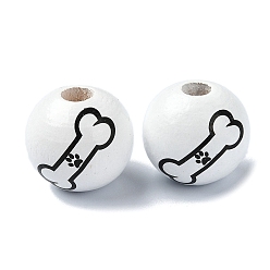 Black Pet Theme Wood Large Hole European Beads, Round, Black, 15.5~16x15mm, Hole: 4.5mm