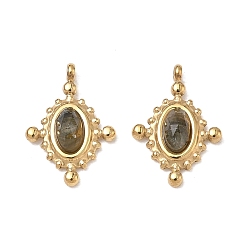 Labradorite Natural Labradorite Faceted Pendants, 304 Stainless Steel Oval Bezeled Charms, Ion Plating(IP), Real 14K Gold Plated, 13x9x3mm, Hole: 1.2mm