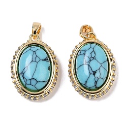 Синтетическая Бирюза Латунь с подвесками из драгоценных камней, овальные, 21x15x9 мм, отверстие : 4x2 мм