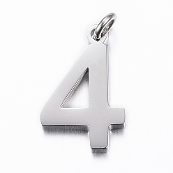 Stainless Steel Color Tarnish Resistant 304 Stainless Steel Pendants, Number.4, Stainless Steel Color, 19x12x2mm, Hole: 3mm