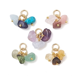 Настоящее золото 18K 4 кулоны из натуральных и синтетических драгоценных камней, самородки прелести, с открытыми пружинными кольцами из нержавеющей стали 304, реальный 18 k позолоченный, 13.5x13x10 мм, отверстие : 4 мм