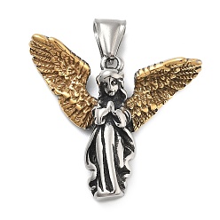 Античный Серебристый & Золотой 304 подвески из нержавеющей стали, ионное покрытие (ip), ангельское очарование, старинное серебро & золотой, 30.5x36.5x7.5 мм, отверстие : 8.5x4 мм