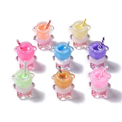 Mixed Color Luminous Translucent Resin Pendants, with Polymer Clay, ABS Imitation Pearl, Glow in the Dark Bear Cup Charm, Mixed Color, 33x23x20mm, Hole: 1.2mm