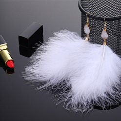 White Feather Long Dangle Earrings, Gold Plated Alloy Jewelry for Women, White, 150x80mm