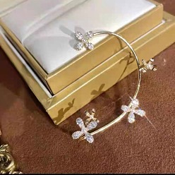 Цветок Серьги-каффы из сплава стразов, золотой свет, цветок