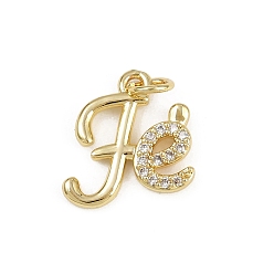 Слово Латунные микропаве прозрачные подвески с фианитом, без кадмия и без свинца, реальный 18 k позолоченный, с целью перехода в кольце, слово fe, 15x14x2.5 мм, отверстие : 3 мм