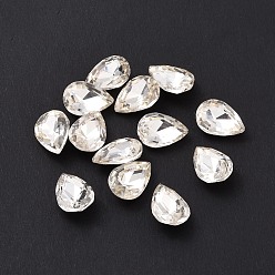 Crystal Glass Rhinestone Cabochons, Pointed Back & Silver Back Plated, Teardrop, Crystal, 10x7x3.5mm