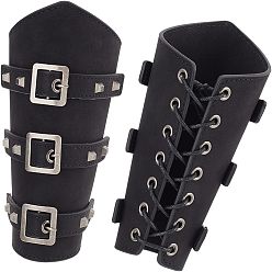 Negro Muñequera de cuero estilo punk para ciclistas, protector de brazo de tiro con arco retro, con fornituras de aleación de zinc y cordón, pentágono, negro, 195x238x15 mm, agujero: 5 mm