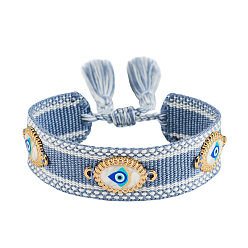 Стально-синий Регулируемые браслеты-слайдеры из полиэстера, сплава, смолы, эмали и стразов, украшенные символом «злого глаза»., браслеты макраме для женщин, с кистями, стальной синий, 5.91~9.45 дюйм (15~24 см)