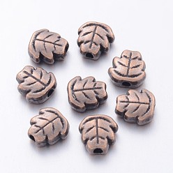 Красная Медь Сплавочные овальные бусины тибетского стиля , лист, не содержит кадмия и свинца, Красная медь, 7x7x3 мм, отверстие : 1 мм