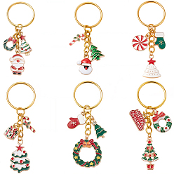 (52) Непрозрачная лаванда 1 Брелки из эмалированного сплава с рождественскими украшениями, с железными разрезными брелоками, золотые, разноцветные, 6.9~8 см, 6 шт / пакет