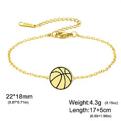 Basketball 304 Stainless Steel Sport Ball Link Bracelets for Women, Golden, Basketball, 6.69 inch(17cm)