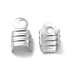 Stainless Steel Color Tarnish Resistant 304 Stainless Steel Folding Crimp Ends, Fold Over Crimp Cord Ends, Stainless Steel Color, 7x4x3mm, Hole: 1.4mm, Inner Diameter: 3.5mm