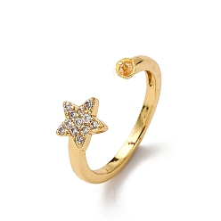 Настоящее золото 18K Закрепки для колец-манжет с микропаве из прозрачных кубических цирконий в форме звездочки из латуни, за половину пробурено бисера, долговечный, стойки покрытие, без свинца и без кадмия, реальный 18 k позолоченный, штифты : 0.8 мм, лоток : 2 мм, размер США 6 (16.5 мм)