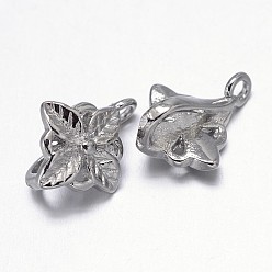 Platinum Flower Rack Plating Brass Tube Bails, Loop Bails, Bail Beads, Platinum, 13x11x7mm, Hole: 1mm, Inner Diameter: 5x2.5mm