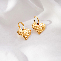 Heart 304 Stainless Steel Hoop Dangle Earrings for Women, Real 18K Gold Plated, Heart, 31x21mm