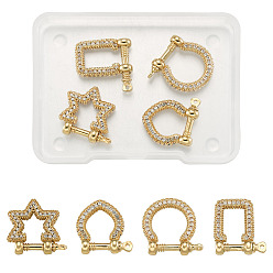 Настоящее золото 16K 4 шт 4 стиль латунь микропейв прозрачный кубический цирконий d-образное кольцо анкерные застежки-дужки, для изготовления браслетов, без никеля , звезда, овал и прямоугольник, реальный 16 k позолоченный, 1 шт / стиль
