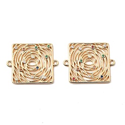 Настоящее золото 18K Латунные микро-паве цветные кубические цирконии полые соединительные подвески, квадратные ссылки, без кадмия, без никеля и без свинца, реальный 18 k позолоченный, 25x31x2 мм, отверстие : 1.8 мм