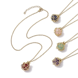 Золотой 304 из нержавеющей стали кабель цепи ожерелья, природные драгоценные камни кулон ожерелье, золотые, 16.54 дюйм (42 см)