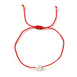 Красный Браслеты из имитации жемчуга и латунных бусин, плетеные браслеты из нейлоновой нити для женщин, красные, 11.02 дюйм (28 см)