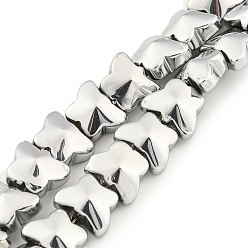Silver Full Plated Electroplate Glass Beads Strands, Butterfly, Silver, 8x10x6mm, Hole: 1mm, about 90pcs/strand, 10.08 inch(25.6cm)