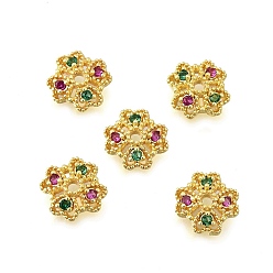 Золотой Колпачки для бусин из цветочной латуни с микропаве из кубического циркония, стойки покрытие, долговечный, без свинца и без кадмия, золотые, 7.5x7.5x2.5 мм, отверстие : 1.2 мм