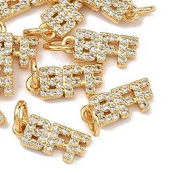 Настоящее золото 18K Латунные микропаве прозрачные подвески с фианитом, без кадмия, без никеля и без свинца, талисманы для лучших друзей, реальный 18 k позолоченный, 13x5.5x2 мм, Перейти кольцо: 5x1 мм, внутренний диаметр: 3 мм
