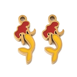 Русалка 304 нержавеющей стальной эмали подвески, ионное покрытие (ip), Тема океана, золотые, русалка, 15x6.5x1.5 мм, отверстие : 1.2 мм