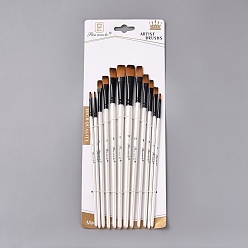 White Wood Handle Paint Brushes Set, for Watercolor Oil Painting, White, 17.6~21.6x0.48~0.95cm, 12pcs/set