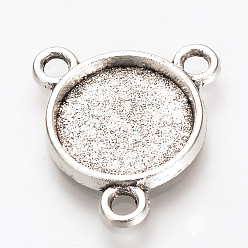 Antique Silver Tibetan Style Alloy Cabochon Connector Settings, Chandelier Components Links, Cadmium Free & Lead Free, Flat Round, Antique Silver, Tray: 12mm, 18.5x16.5x2mm, Hole: 2mm, about 990pcs/1000g