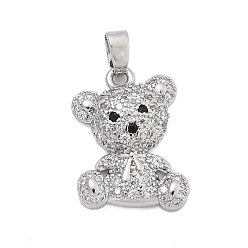 Платина Латунные микропаве прозрачные подвески с фианитом, нести прелести, платина, 18.5x13.5x4 мм, отверстие : 4x2.5 мм