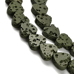 Темно-оливково-зеленый Нити синтетических бусин, окрашенных в лавовый камень, сердце, темно-оливковый зеленый, 6.5x6.5x2.5 мм, отверстие : 1 мм, около 63~64 шт / нитка, 14.57''~14.96'' (37~38 см)