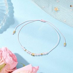 Розовый Кварц Натуральные круглые бусины из розового кварца плетеные браслеты из бусин для женщин, с регулируемой плетеной нейлоновой нитью и стеклянными бусинами, граненые, внутренний диаметр: 3 дюйм (7.6 см)