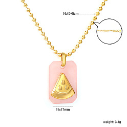 Pastèque 304 Colliers à chaîne à billes rectangulaires en acier inoxydable avec pendentif en forme de fruit, or, rose, pastèque, 15.75 pouce (40 cm)