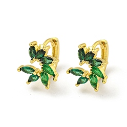 Vert Créole en laiton avec micro pavé de zircons cubiques, or, fleur, verte, 13x13mm