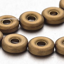 с Золотистым Покрытием Гальванизировать немагнитных синтетический гематит бисер пряди, матовые, пончик, с золотым покрытием, 10x3 мм, отверстие : 1 мм, около 40 шт / нитка, 15.7 дюйм