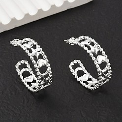Серебро 304 Серьги-гвоздики из нержавеющей стали в форме луны, звезды и сердца, c-образный, серьги-кольца, серебряные, 34x10 мм