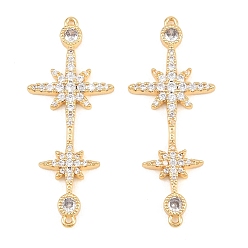 Настоящее золото 18K Шармы-соединители из латуни с микропаве из прозрачного кубического циркония, пара перекрестных ссылок, реальный 18 k позолоченный, 34.5x14x2.5 мм, отверстие : 0.8 мм