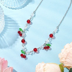 Красный Ожерелья-нагрудники с фруктами из стекла с трещинками и натурального кварца для женщин, с латунным кабельных цепей, платина, красные, 16.81 дюйм (42.7 см)